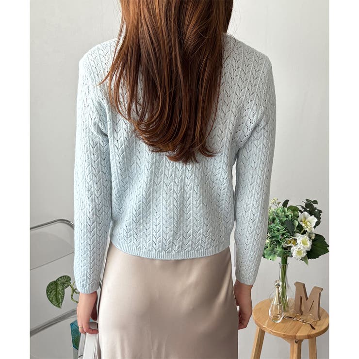 Vネック透かし編みニットカーディガン レディース 長袖 | Amulet | 詳細画像17 