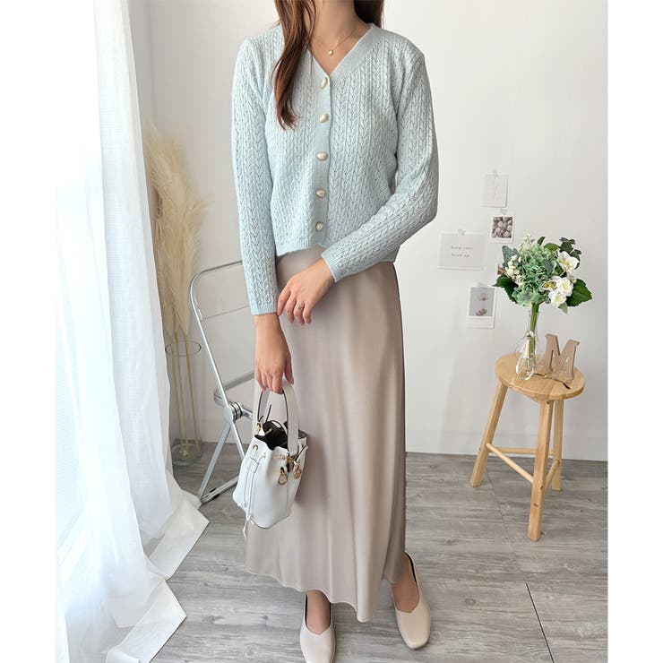 Vネック透かし編みニットカーディガン レディース 長袖 | Amulet | 詳細画像18 