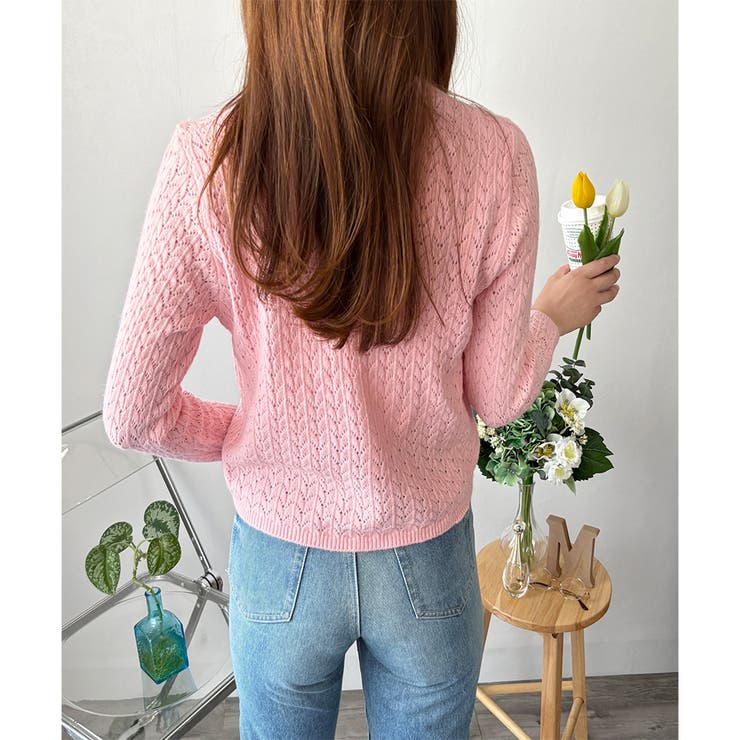 Vネック透かし編みニットカーディガン レディース 長袖 | Amulet | 詳細画像22 