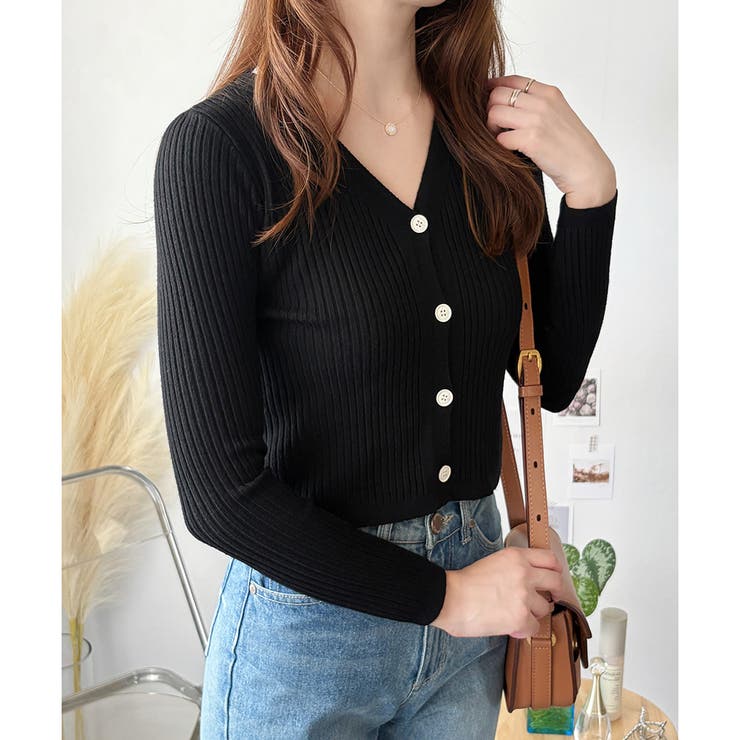 リブVネックニットカーディガン 長袖 薄手 | Amulet | 詳細画像12 