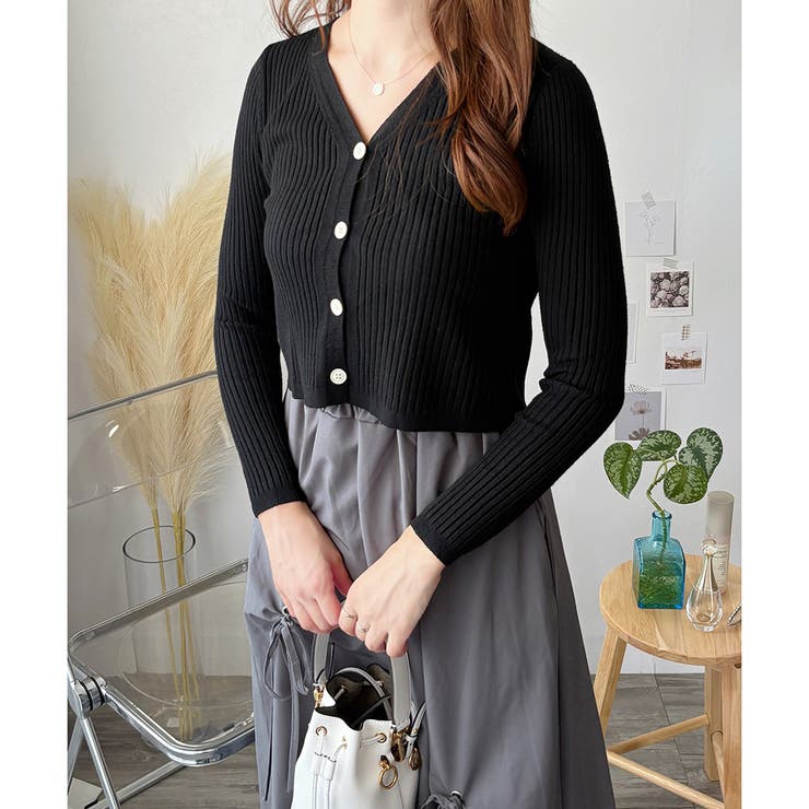 リブVネックニットカーディガン 長袖 薄手 | Amulet | 詳細画像13 