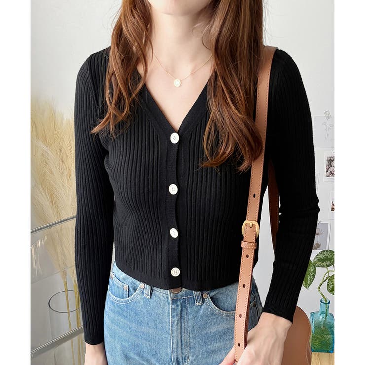 リブVネックニットカーディガン 長袖 薄手 | Amulet | 詳細画像15 