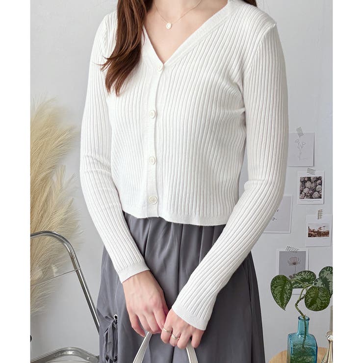 リブVネックニットカーディガン 長袖 薄手 | Amulet | 詳細画像16 