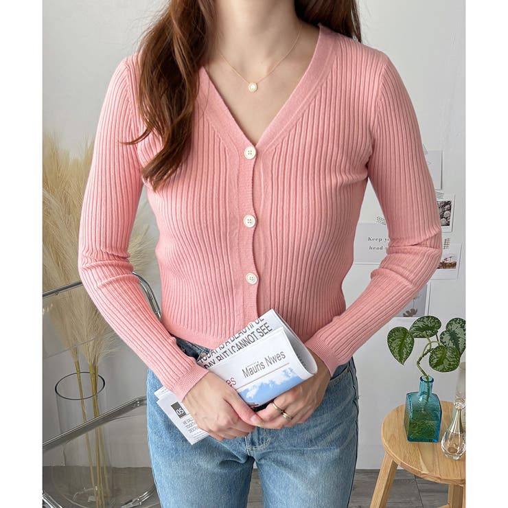 リブVネックニットカーディガン 長袖 薄手 | Amulet | 詳細画像19 