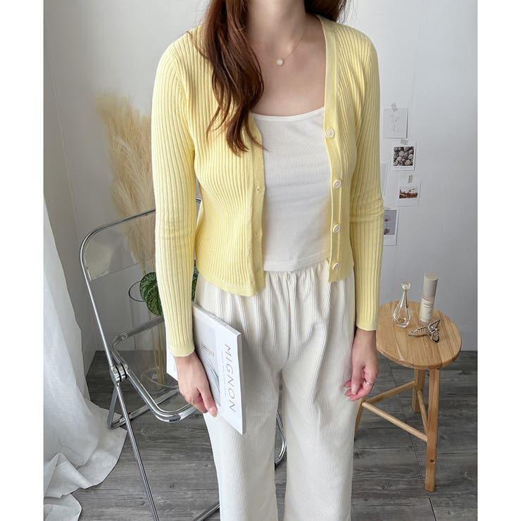 リブVネックニットカーディガン 長袖 薄手 | Amulet | 詳細画像2 