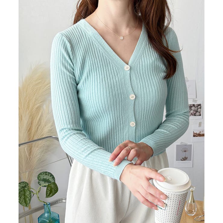 リブVネックニットカーディガン 長袖 薄手 | Amulet | 詳細画像4 