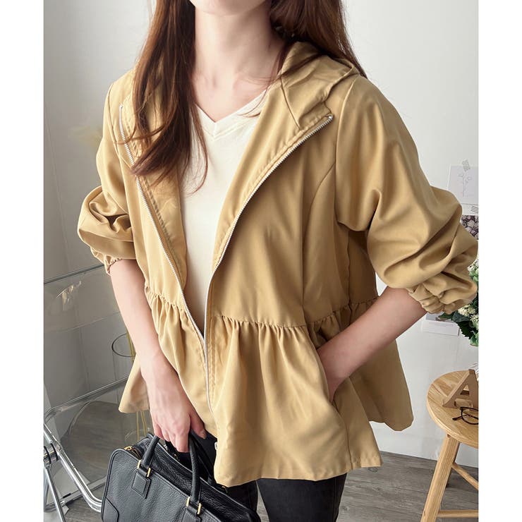 ギャザー切り替えフードブルゾン レディース アウター | Amulet | 詳細画像8 