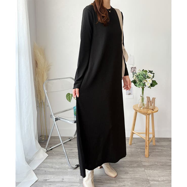 ワッフル風ロングワンピース レディース 長袖 | Amulet | 詳細画像13 