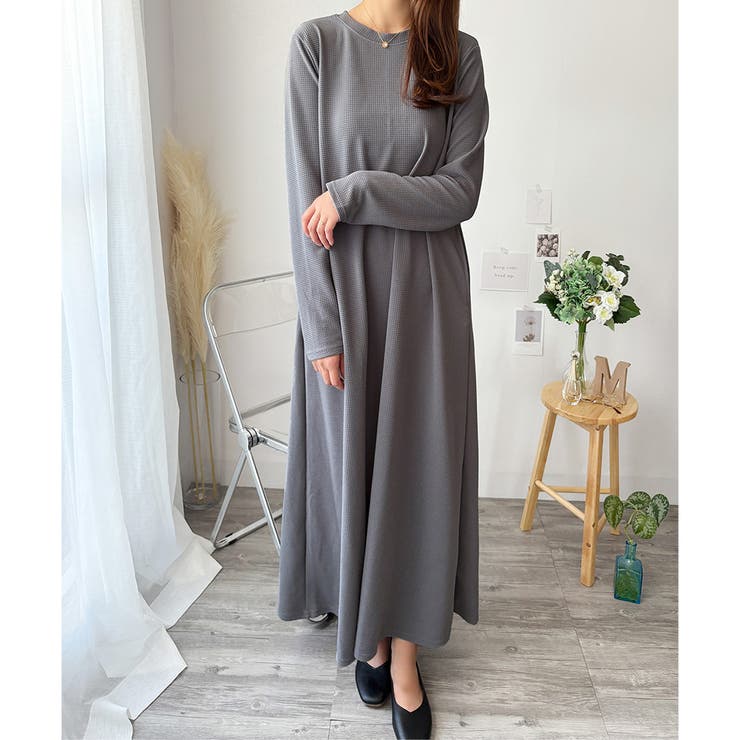 ワッフル風ロングワンピース レディース 長袖 | Amulet | 詳細画像14 