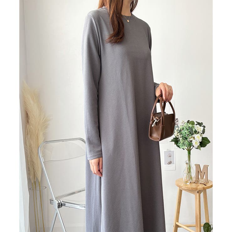 ワッフル風ロングワンピース レディース 長袖 | Amulet | 詳細画像15 