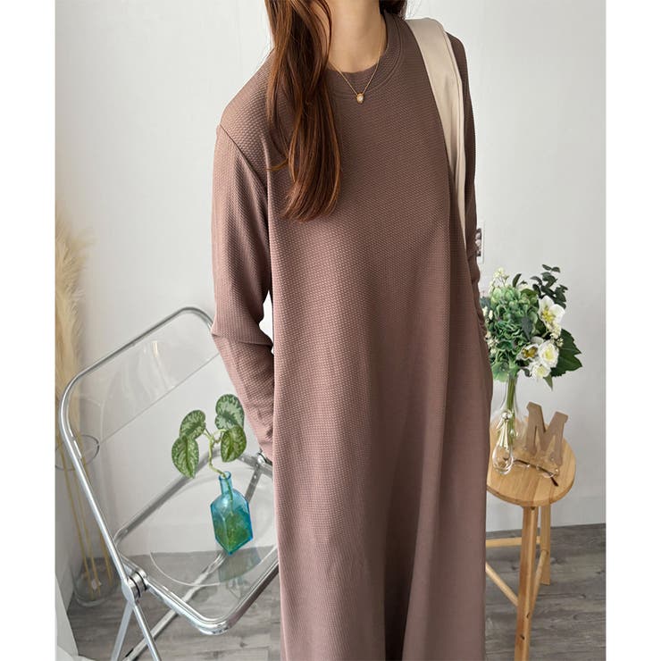 ワッフル風ロングワンピース レディース 長袖 | Amulet | 詳細画像16 