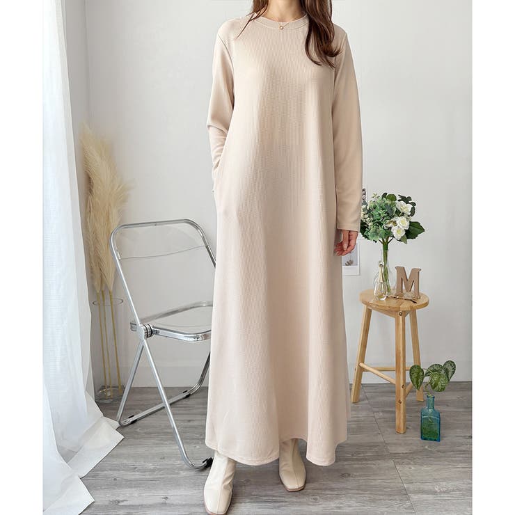 ワッフル風ロングワンピース レディース 長袖 | Amulet | 詳細画像17 