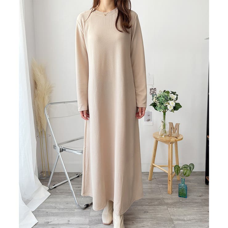 ワッフル風ロングワンピース レディース 長袖 | Amulet | 詳細画像19 