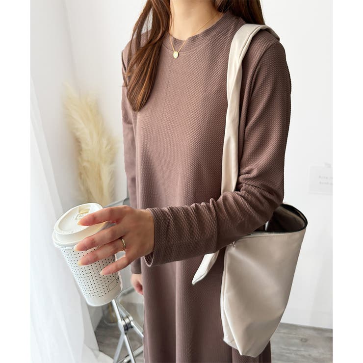 ワッフル風ロングワンピース レディース 長袖 | Amulet | 詳細画像3 