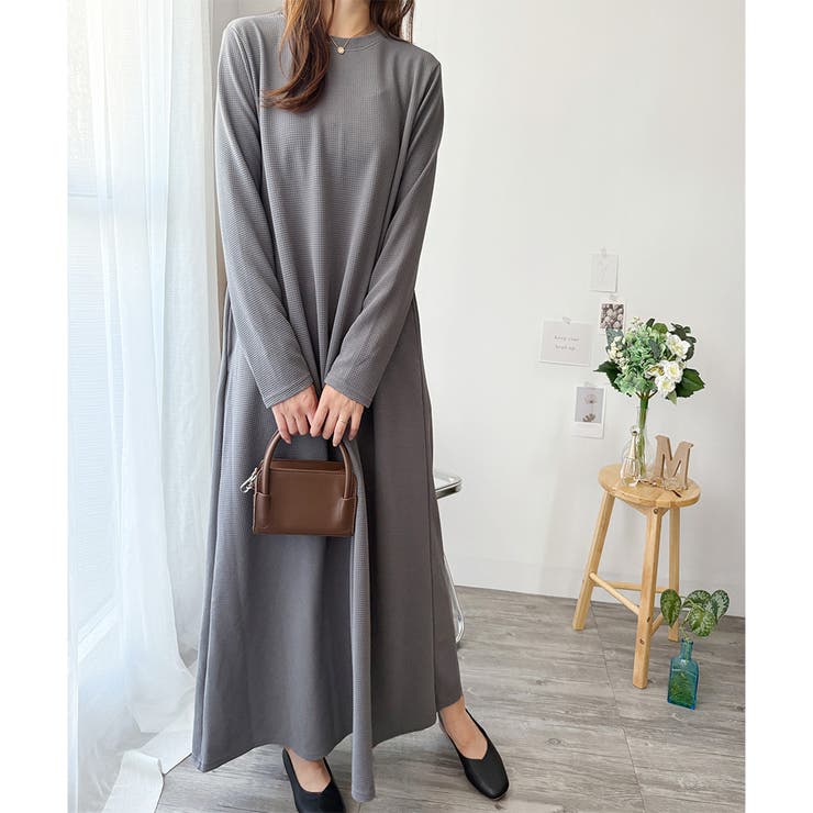 ワッフル風ロングワンピース レディース 長袖 | Amulet | 詳細画像7 