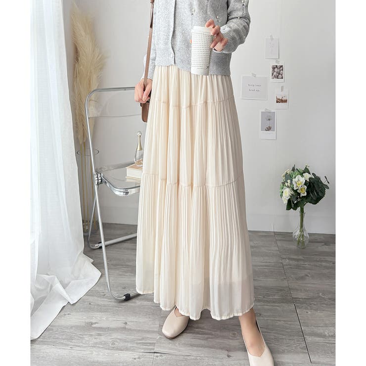 シフォン風プリーツロングスカート レディース ウエストゴム | Amulet | 詳細画像11 