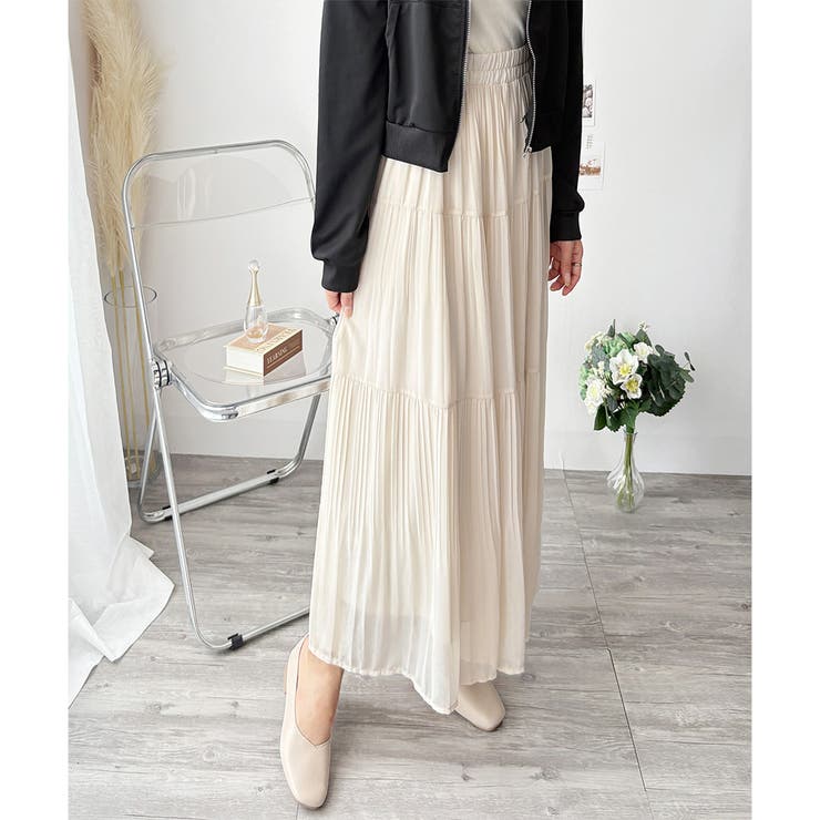 シフォン風プリーツロングスカート レディース ウエストゴム | Amulet | 詳細画像14 