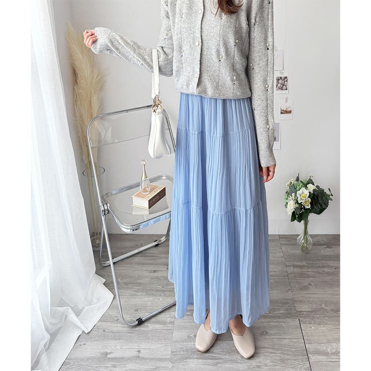 シフォン風プリーツロングスカート レディース ウエストゴム | Amulet | 詳細画像16 