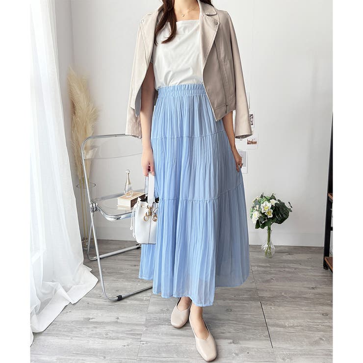 シフォン風プリーツロングスカート レディース ウエストゴム | Amulet | 詳細画像2 