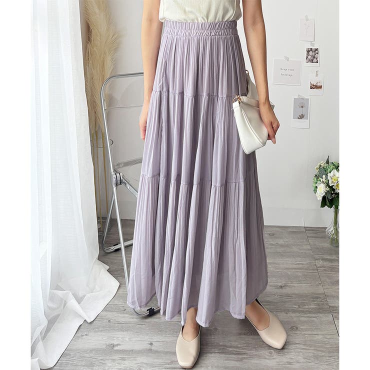 シフォン風プリーツロングスカート レディース ウエストゴム | Amulet | 詳細画像3 