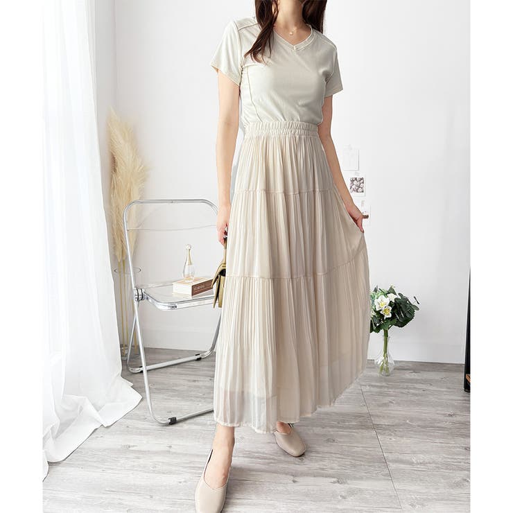 シフォン風プリーツロングスカート レディース ウエストゴム | Amulet | 詳細画像4 