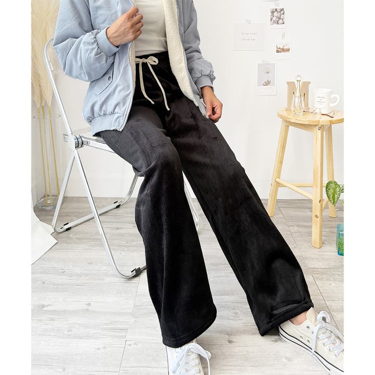 コーデュロイ風裏起毛ロングパンツ レディース ワイドシルエット | Amulet | 詳細画像4 