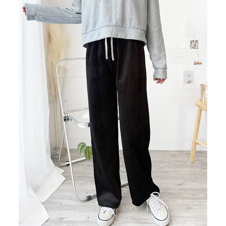 コーデュロイ風裏起毛ロングパンツ レディース ワイドシルエット | Amulet | 詳細画像8 