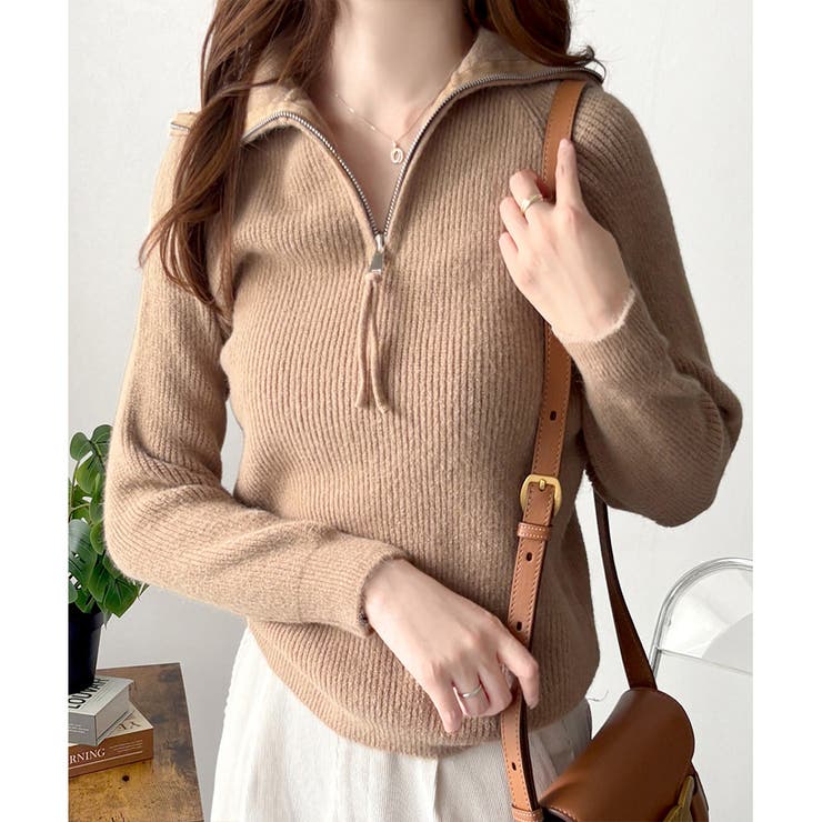 ハーフジップハイネックリブニットセーター レディース 秋冬 | Amulet | 詳細画像10 