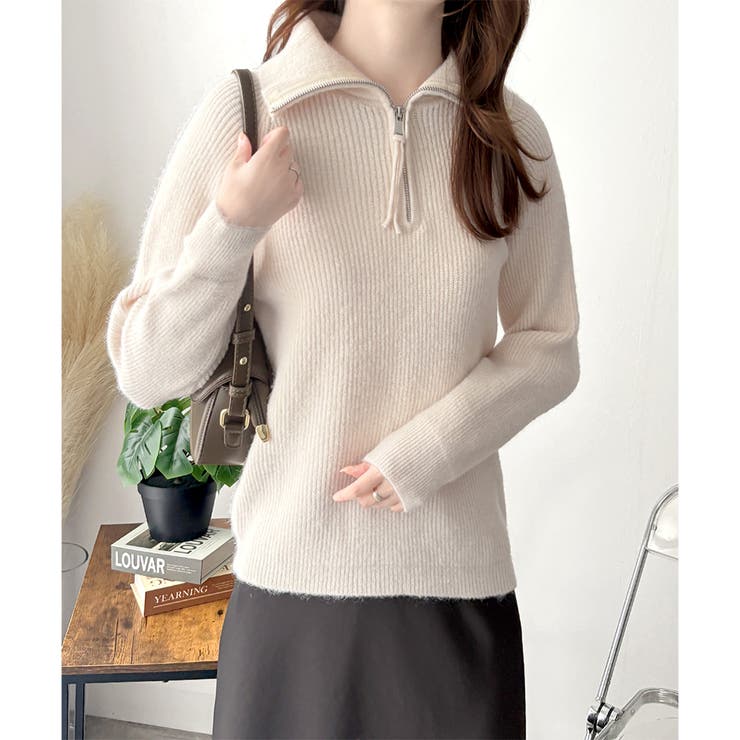 ハーフジップハイネックリブニットセーター レディース 秋冬 | Amulet | 詳細画像12 