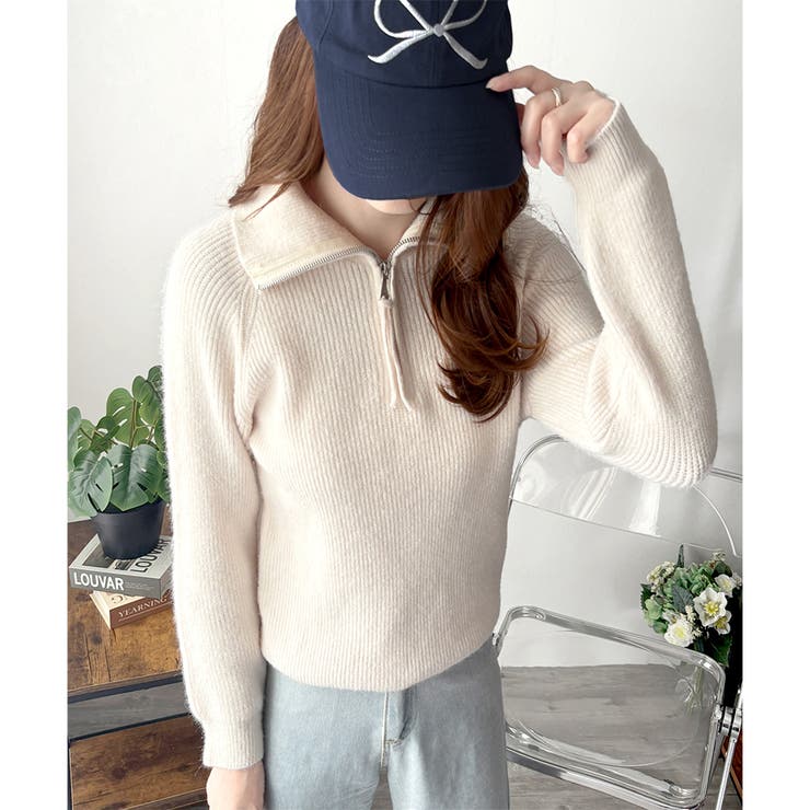 ハーフジップハイネックリブニットセーター レディース 秋冬 | Amulet | 詳細画像13 