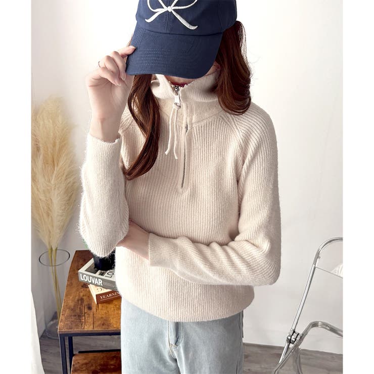 ハーフジップハイネックリブニットセーター レディース 秋冬 | Amulet | 詳細画像14 