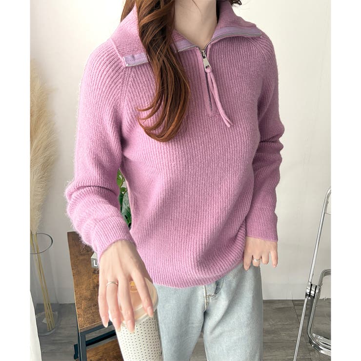 ハーフジップハイネックリブニットセーター レディース 秋冬 | Amulet | 詳細画像15 