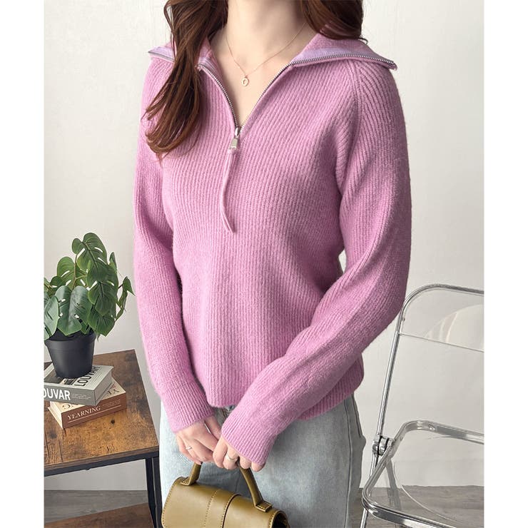 ハーフジップハイネックリブニットセーター レディース 秋冬 | Amulet | 詳細画像17 