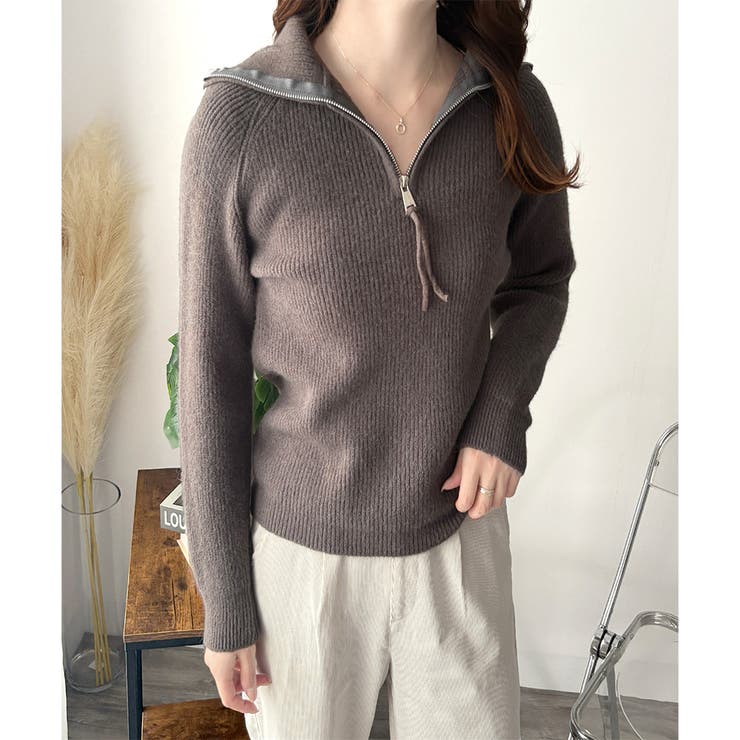 ハーフジップハイネックリブニットセーター レディース 秋冬 | Amulet | 詳細画像18 