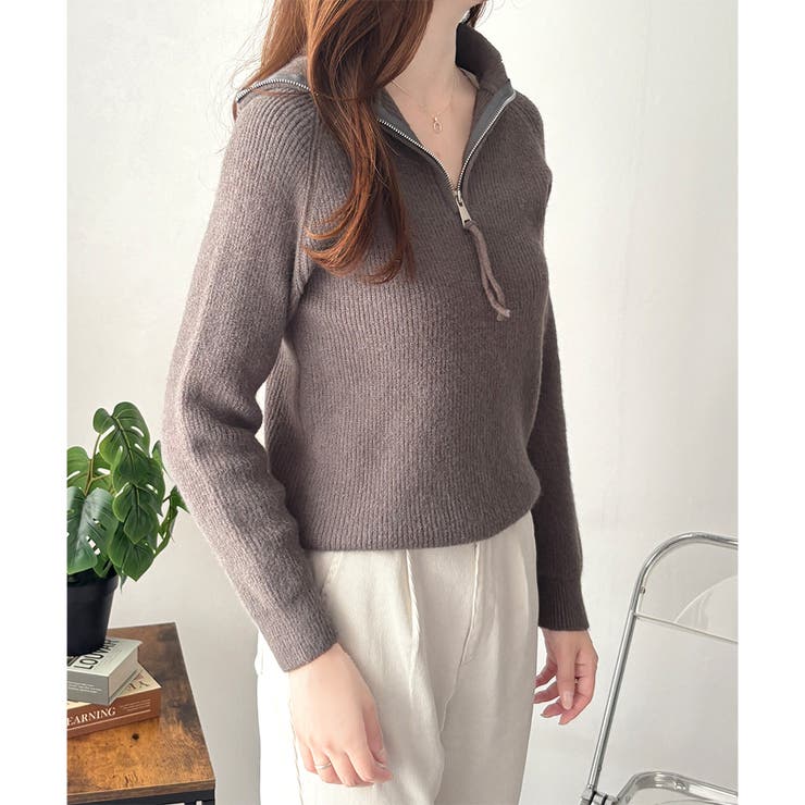 ハーフジップハイネックリブニットセーター レディース 秋冬 | Amulet | 詳細画像19 