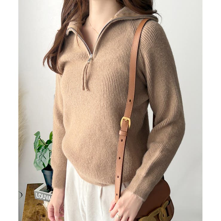 ハーフジップハイネックリブニットセーター レディース 秋冬 | Amulet | 詳細画像24 