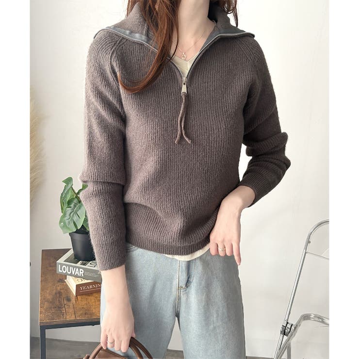 ハーフジップハイネックリブニットセーター レディース 秋冬 | Amulet | 詳細画像8 