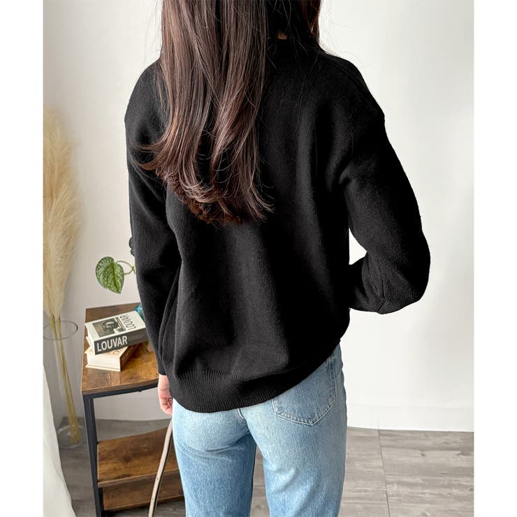 Vネックボタン長袖無地ニットカーディガン レディース 羽織り | Amulet | 詳細画像12 