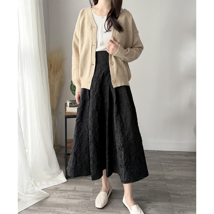 Vネックボタン長袖無地ニットカーディガン レディース 羽織り | Amulet | 詳細画像16 