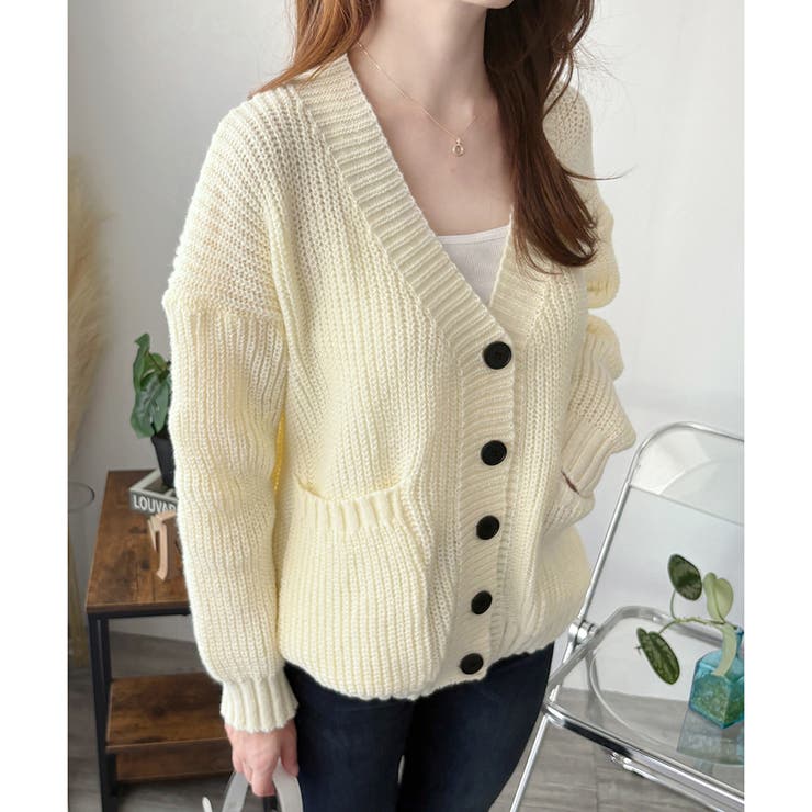 ざっくり編みVネックボタンニットカーディガン レディース 秋冬 | Amulet | 詳細画像11 