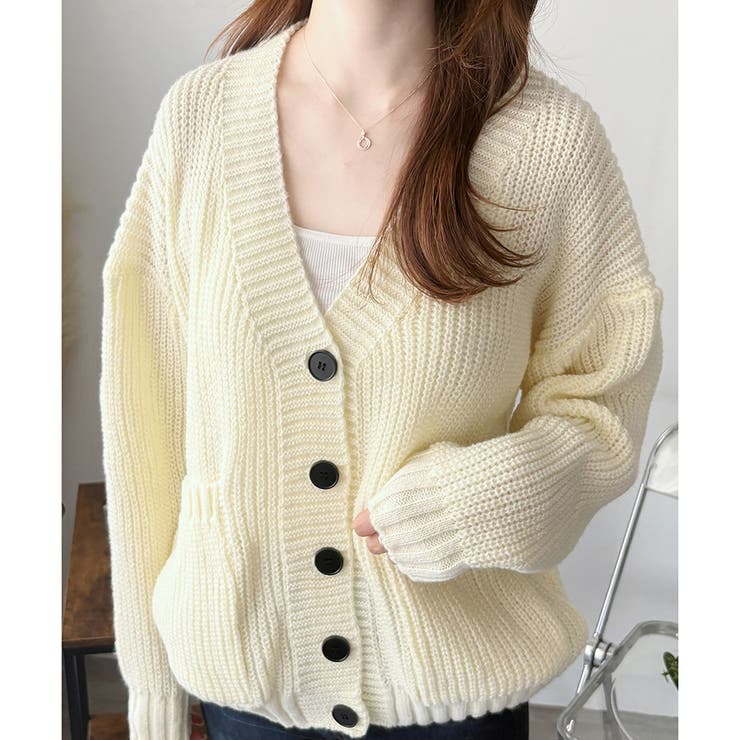 ざっくり編みVネックボタンニットカーディガン レディース 秋冬 | Amulet | 詳細画像13 