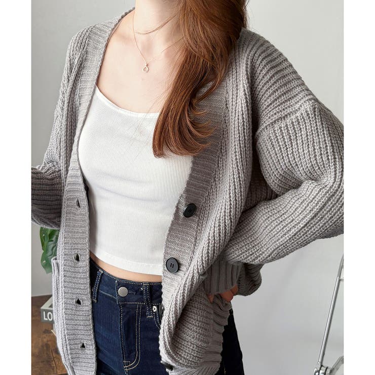 ざっくり編みVネックボタンニットカーディガン レディース 秋冬 | Amulet | 詳細画像15 