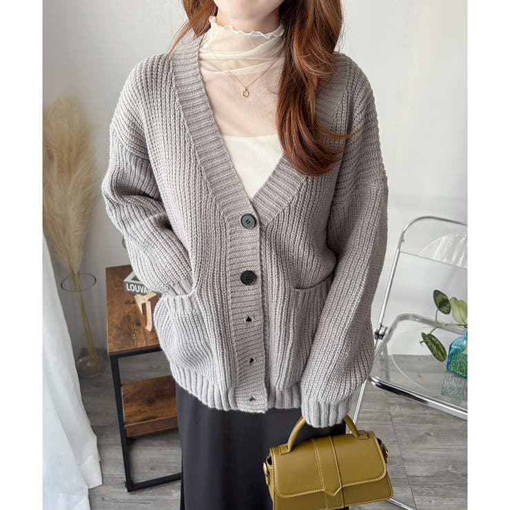 ざっくり編みVネックボタンニットカーディガン レディース 秋冬 | Amulet | 詳細画像18 