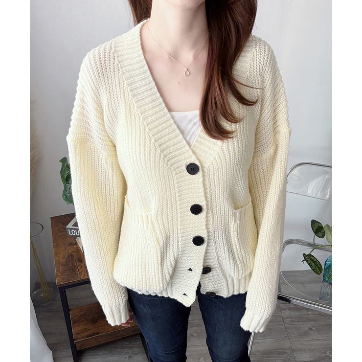 ざっくり編みVネックボタンニットカーディガン レディース 秋冬 | Amulet | 詳細画像2 