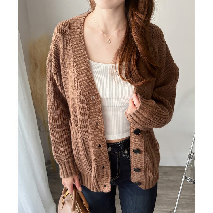 ざっくり編みVネックボタンニットカーディガン レディース 秋冬 | Amulet | 詳細画像4 