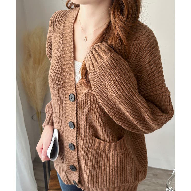 ざっくり編みVネックボタンニットカーディガン レディース 秋冬 | Amulet | 詳細画像8 