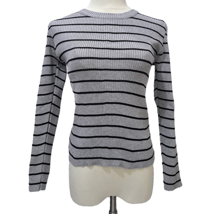 ボーダー柄クルーネック長袖リブニットトップス レディース 春秋 | Amulet | 詳細画像20 