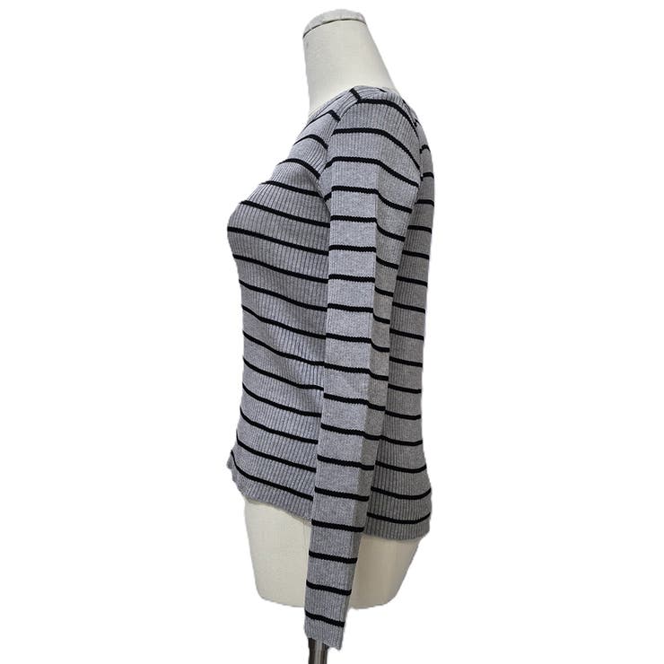 ボーダー柄クルーネック長袖リブニットトップス レディース 春秋 | Amulet | 詳細画像21 