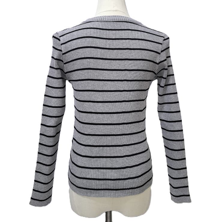 ボーダー柄クルーネック長袖リブニットトップス レディース 春秋 | Amulet | 詳細画像22 