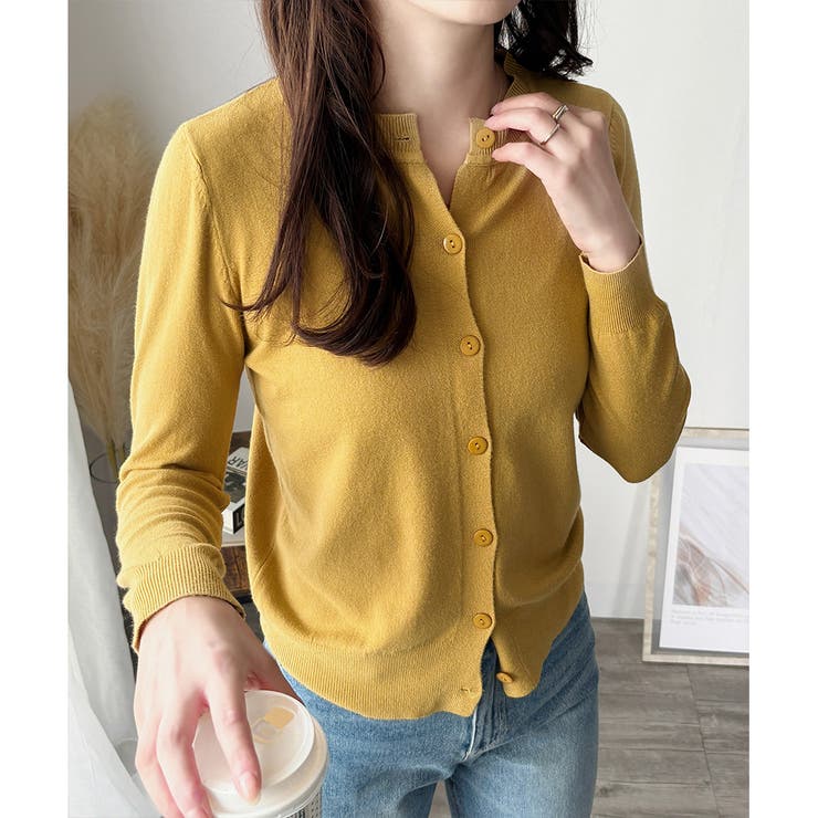 クルーネックボタン長袖ニットカーディガン きれいめ 無地 | Amulet | 詳細画像11 